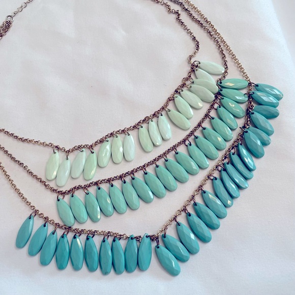 Gold-tone Triple-strand Necklace with Dangling Green Ombré Teardrop Beads - Picture 7 of 9